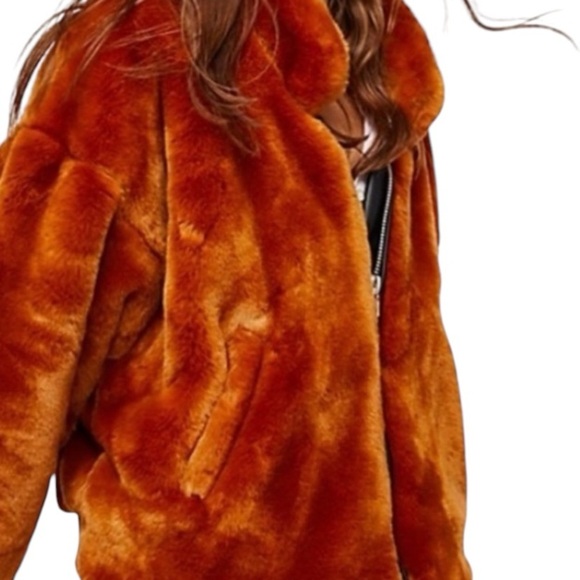 Free People Terracotta Faux Fur Bomber jacket - Picture 3 of 14